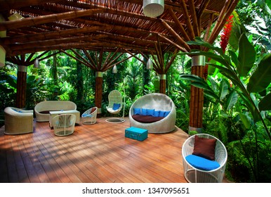 Lobby From A Boutique Hotel Located In Costa Rica At The Caribbean Close To Puerto Viejo