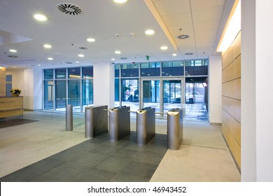 Lobby Entrance With Turnstile In A Business Center Building