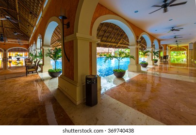 Lobby Of The Five Stars Luxury Caribbean, Tropical Hotel, Resort. Reception Area. Interior Design.