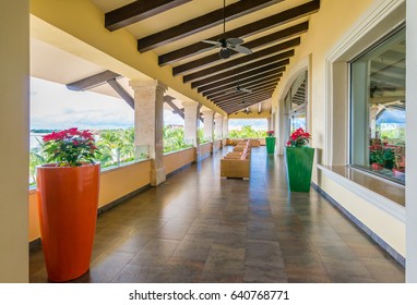 Lobby, Gallery, Lounge Area, Promenade Of The  Luxury Caribbean, Tropical Hotel, Resort. Interior Design.