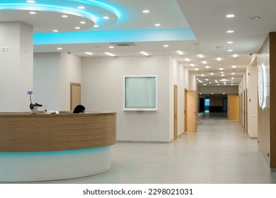 Lobby interior of waiting area in modern hospital medical facility medicine concept