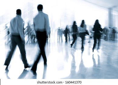 lobby in the rush hour is made in the manner of blur and a blue tonality - Powered by Shutterstock