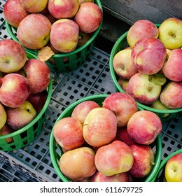 Lobo Apples In A Basket At The Market With Vintage Effect