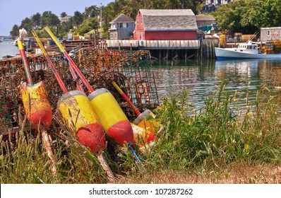 Lobster Buoys And Traps In A Fishing Village, Maine