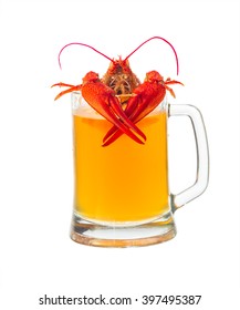 Lobster Crawls Out From A Mug With Beer