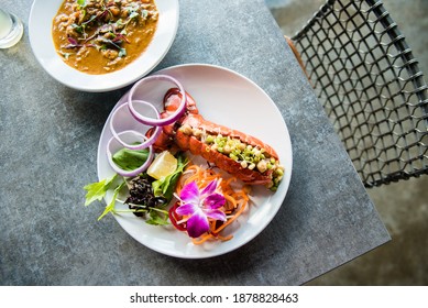 Lobster And Curry Dishes From Overhead 