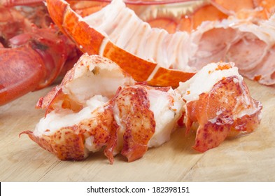 Lobster Meat And Shell On Wooden Board