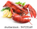 Lobster with parsley and lemon slices over white