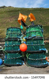 Lobster pots and red float