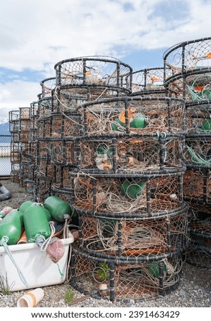 Lobster Pots - Traps stacked in the Harbour in Haines, Alaska, USA 