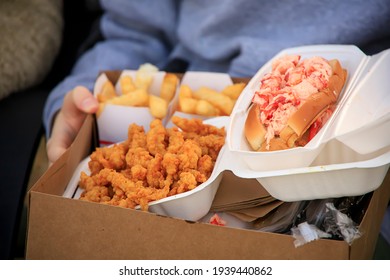 Lobster Roll Clam Strips And French Fries