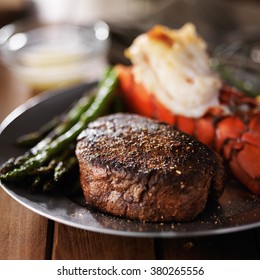 Lobster Tail And Filet Mignon Dinner With Asparagus