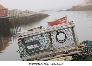 lobster trap on a misty day
