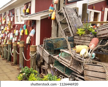 Lobster Traps And Fishing Shack. Bar Harbor, Maine, USA.