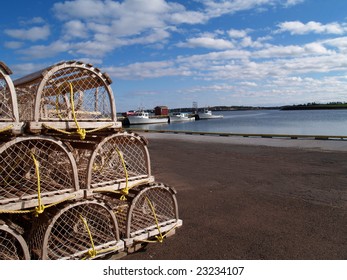 Lobster Traps on the Wharf with Copy Space