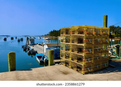  Lobster Traps at Potts Harbor Wharf in Harpswell Maine                               - Powered by Shutterstock