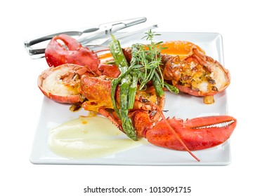 Lobster with vegetables, isolated on white