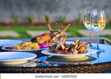 Lobster with white wine.