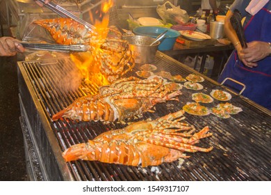 Lobsters Barbecueing At Hua Hin Night Market, Thailand