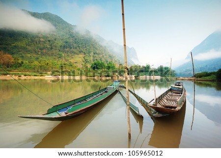 local Long tail boat in mekong river ,laos