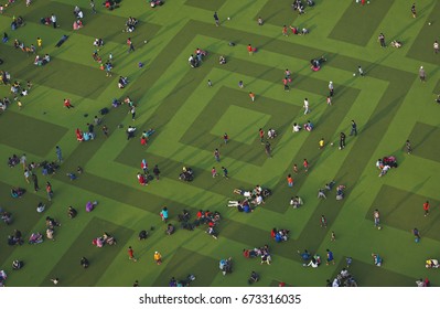 Local People And Tourist Enjoying Alun-Alun Park In The Central Business District Of Bandung, Capital Of West Java Province, Indonesia, In The Middle Of  Year 2016.