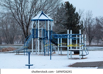 A Local Playground In Thornton, CO. Is Taped Off With Caution Tape. It's Closed Due To The Statewide Stay At Home Order Caused By The Coronavirus. 