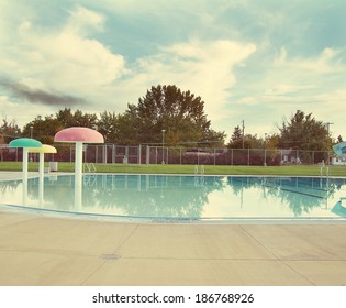  A Local Public Pool Without Any People In It As Sunset Done With A Retro Vintage Instagram Like Filter 