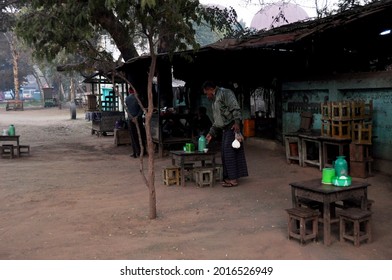 Local Street Food And Restaurant Shop For Burmese People And Foreign Travelers Eat Drink Use Service At Bagan Or Pagan Ancient City And UNESCO World Heritage Site On May 31, 2015 In Mandalay, Myanmar