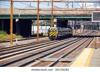 Local Train Arrives The Platforms At Newark Airport Train Station