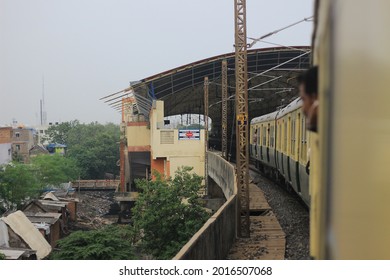 The Local Train Entering Into The Railway Station ( Narrow Depth Of Field) In Chennai, Tamil Nadu. India. Dec 2018