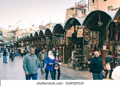 Locals walking in a heritage marketplace near Umayyad Mosque in ancient city of Damascus (Syrian Arab Republic) after war ended 23.11.2019