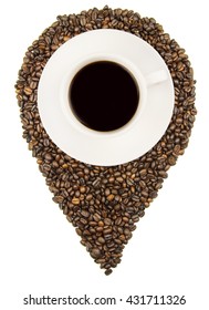 location icon of coffee beans and a cup of coffee