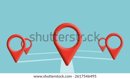 Location mark of map and location pin or navigation icon sign with search concept. Travel route, navigation and finding location or destination concept. We have moved