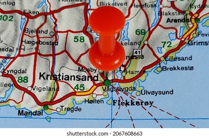 Location On The Map Of Kristiansand City In Norway