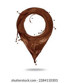 Location symbol made of chocolate splashes isolated on a white background - Shutterstock ID 2284110303