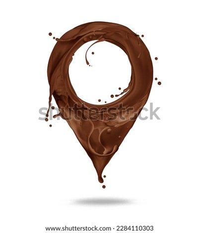 Location symbol made of chocolate splashes isolated on a white background