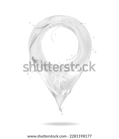 Location symbol made of milk splashes isolated on a white background