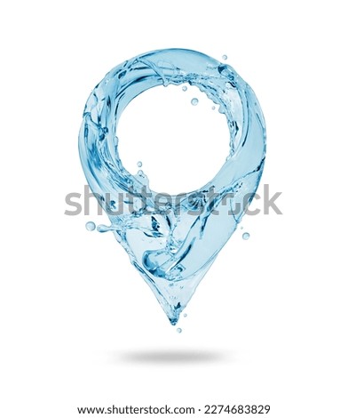 Location symbol made of water splashes isolated on a white background