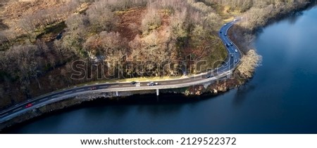 Loch Lomond aerial view showing the A82 road during autumn Stock photo © 