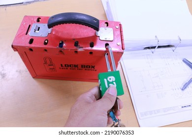 Lock Box And Switch Gear Room Background ,Lockout Tagout , Electrical Safety System.Key Lock Switch Or Circuit Breaker For Safety Protect.in Electric Room