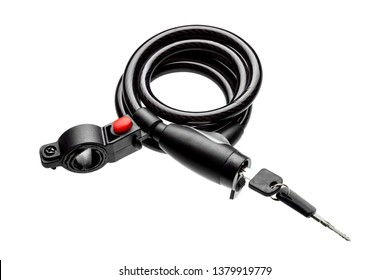 lock cable bicycle turnkey accessory for a healed bike from hijacking an isolated object on a white background.
