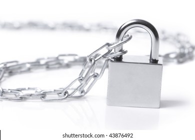   Lock and chain  on the white background