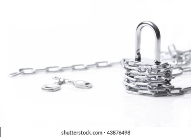   Lock and chain  on the white background