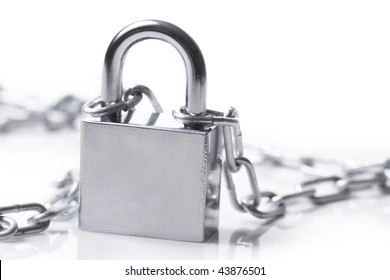   Lock and chain  on the white background