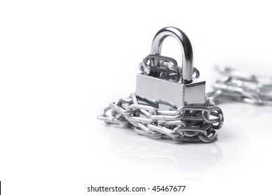   Lock and chain  on the white background
