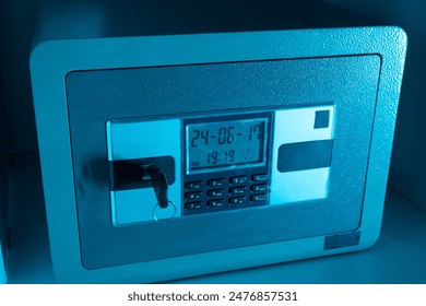 Lock Code On A Closed Safe. Secure Password Pad Numbers On Protection Safety Box