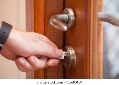 Lock The Door To Protect And Secure Your Home And Office. Turn The Key In The Lock.