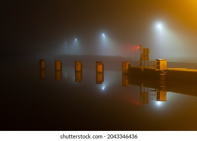 The lock entry for the boats at the river Dender at the village of Denderbelle. Shot was taken at night.