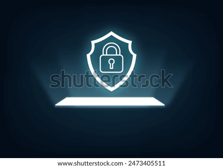 Lock icon inside shield, technology security concept, Security, shield lock in futuristic concept of internet privacy or cyber protection or antivirus.