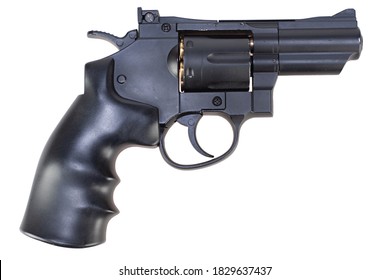 Lock And Load Revolver With Ammunition In Cylinder Isolated On White Background